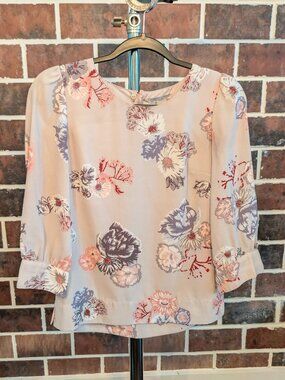 H&M Floral 3/4 Sleeve Blouse with Gold Back Zip Size 2